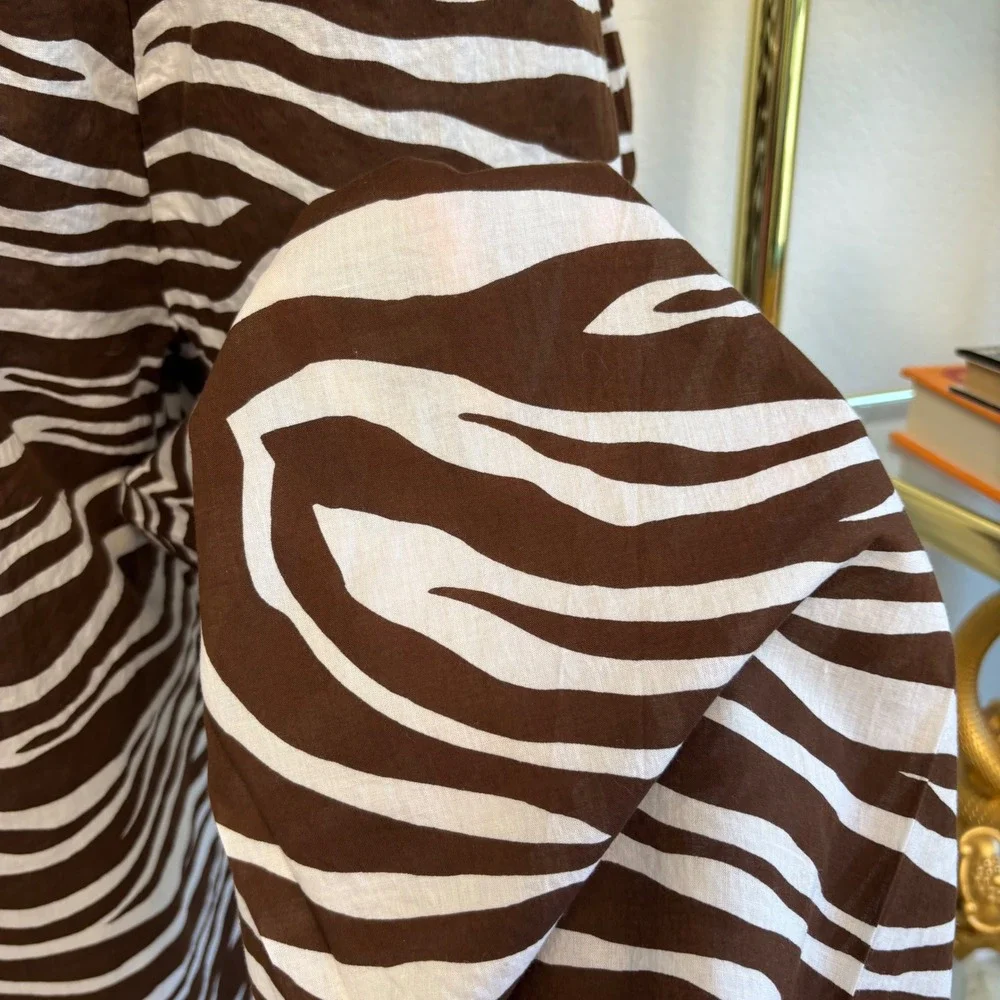 Michael Kors Brown Zebra Print Wide Leg Cotton Drawstring Pants Large Resortwear